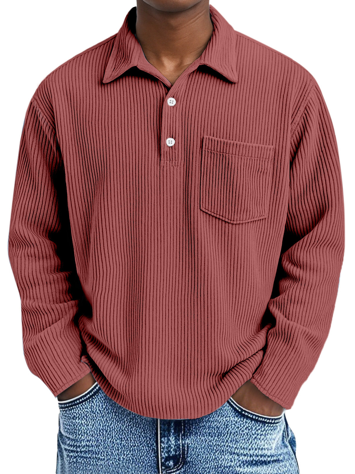 🎄 CLEARANCE SALE🔥Men's Simple Solid Color Pit Lapel Button Long Sleeve POLO Shirt