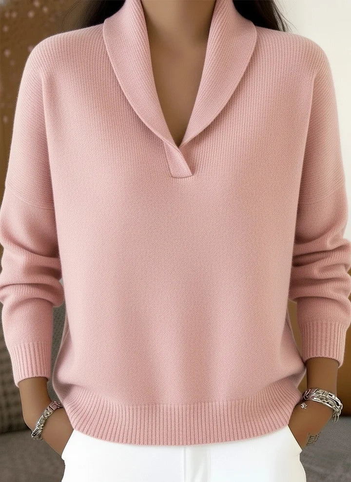 Women's Elegant 80s Shawl Collar Solid Color Pullover Sweater