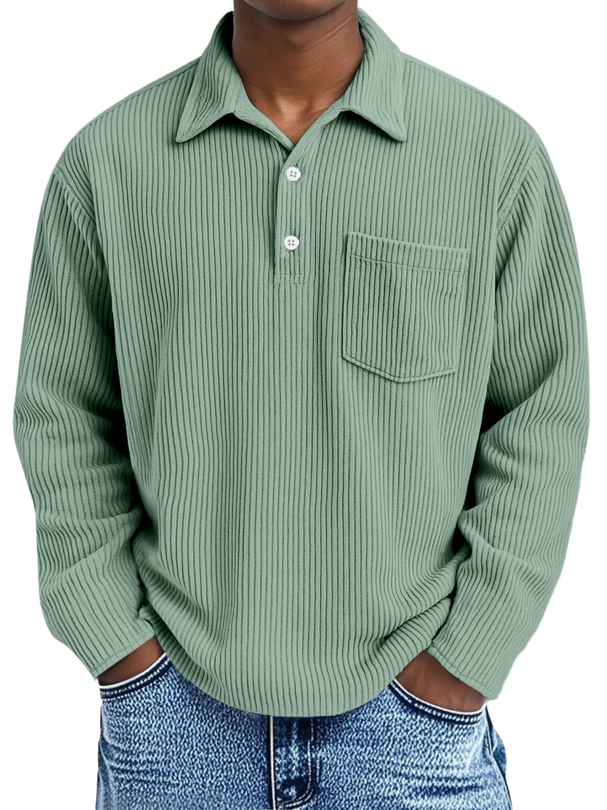 🎄 CLEARANCE SALE🔥Men's Simple Solid Color Pit Lapel Button Long Sleeve POLO Shirt