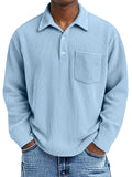 🎄 CLEARANCE SALE🔥Men's Simple Solid Color Pit Lapel Button Long Sleeve POLO Shirt