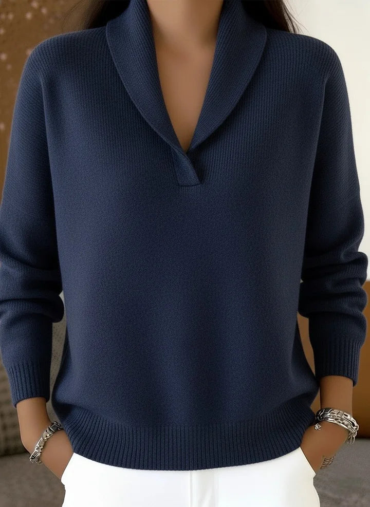 Women's Elegant 80s Shawl Collar Solid Color Pullover Sweater
