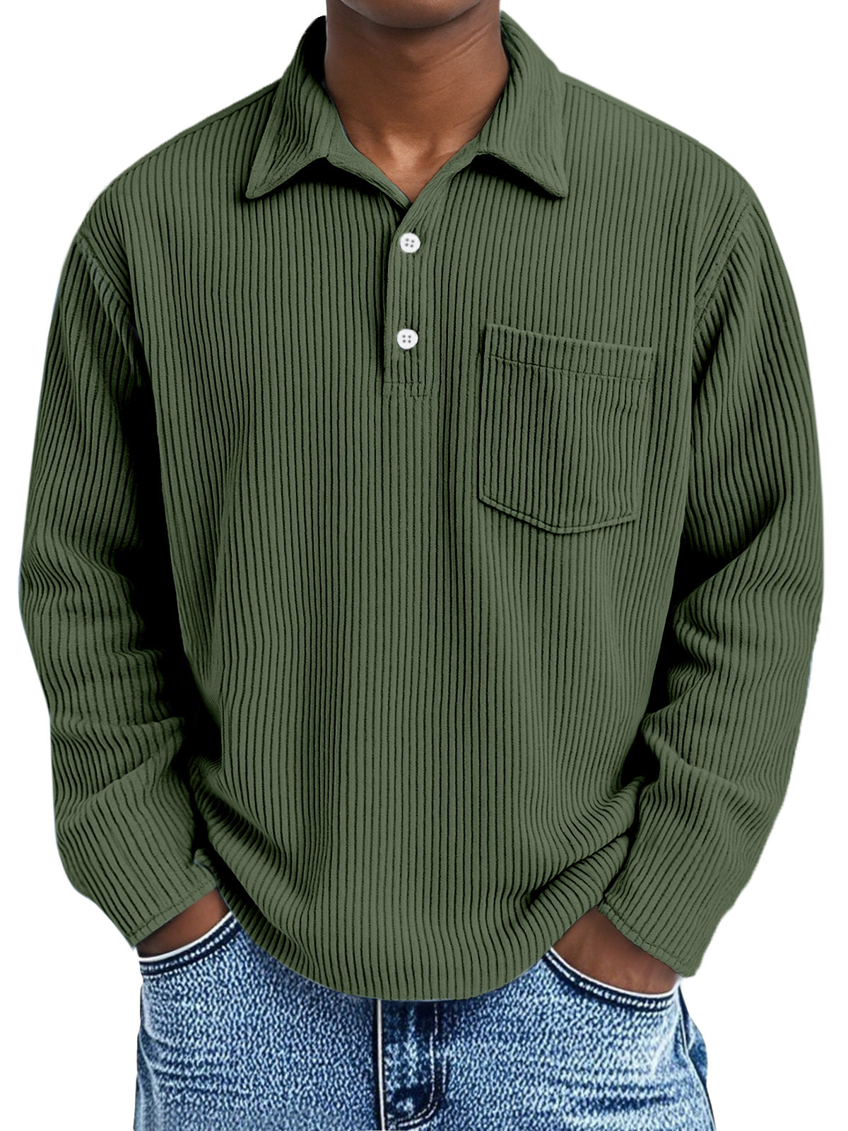🎄 CLEARANCE SALE🔥Men's Simple Solid Color Pit Lapel Button Long Sleeve POLO Shirt